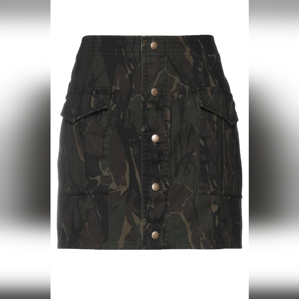 Saint Laurent Green Camo Button UpMini Skirt